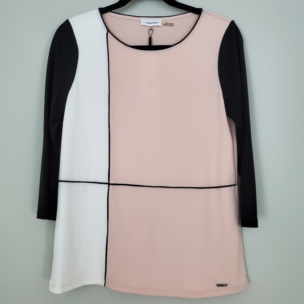 Calvin Klein Blush Color Block Top - Picture 2 of 10